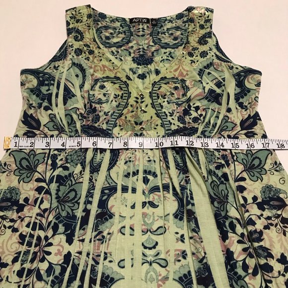 APT 9 Top Sleeveless Green Print Sz Med - Picture 3 of 8